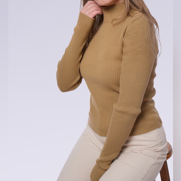 Minark Women’s Knit Ribbed Top Mock Neck Long Sleeves - Picture 4 of 4